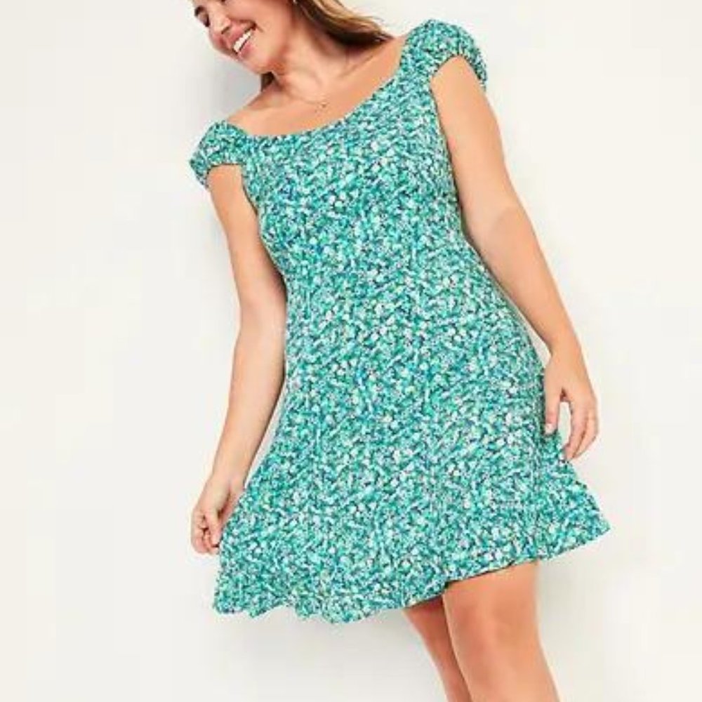 Old Navy Floral Fit & Flare Puff-Sleeve Dress for Women New